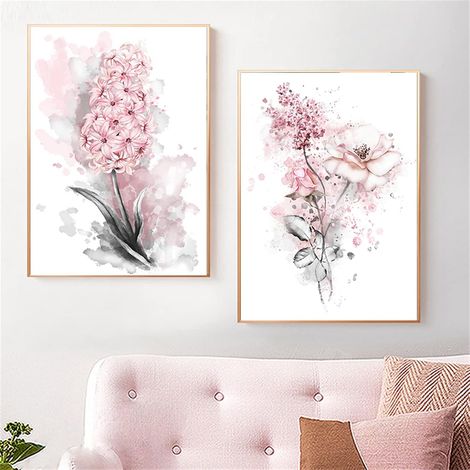CCYKXALot de 2 affiches de fleurs, Tableaux sur toile fleurs roses, Images murales sans cadre, Décoration murale nordique pour chambre et salon (40 x 50 cm) (1/5)