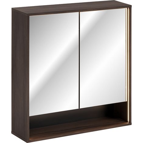 Wandspiegelschrank 2 Türen 80 cm Moka Dunkles Holz (1/5)