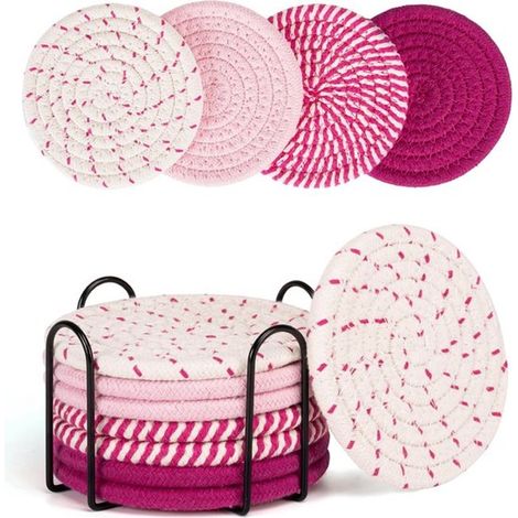 Set mit 8 Untersetzern (inkl. Aufbewahrungsgestell), wasserabsorbierende Untersetzer, für Couchtische, minimalistisches Set aus gewebten Baumwoll (1/5)