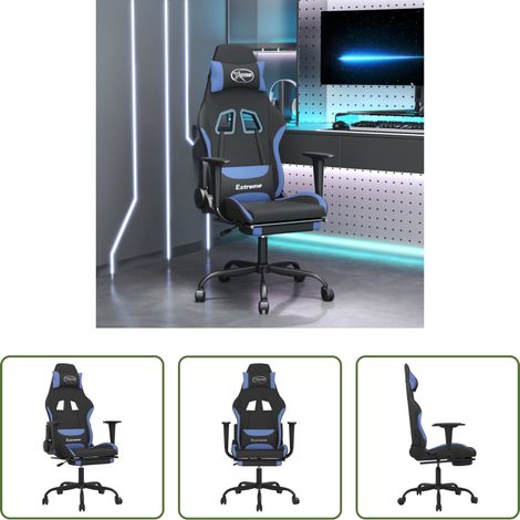 Gamingstuhl mit Fußstütze - Gaming-Stuhl mit Fußstütze Schwarz und Blau Stoff (1/5)