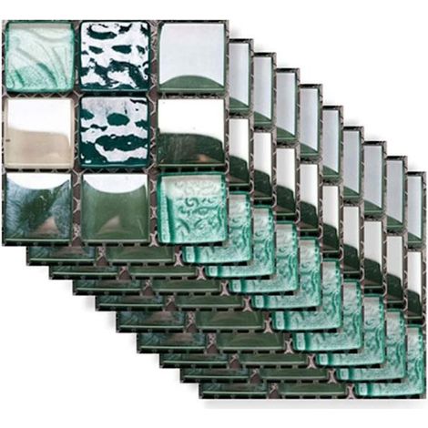 Set mit 10 selbstklebenden Wandfliesen in smaragdgrünem Marmormosaik, wasserfest, für Küche und Badezimmer. (1/5)