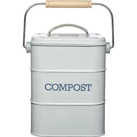 KitchenCraft Living Nostalgia Metal Kitchen Compost Bin, French Grey, 16.5 x 12 x 24 cm (1/3)