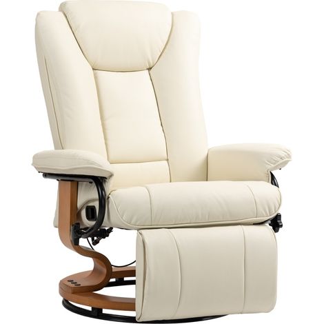 Fauteuil Relax inclinable avec repose-pieds en cuir synthétique crème, pivotant à 360°, charge 150 kg (1/5)