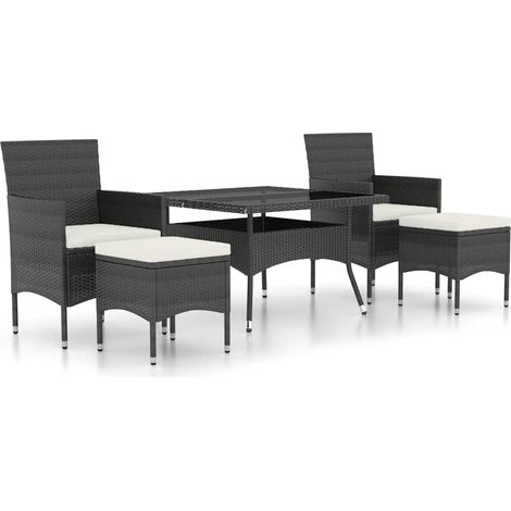 Maison Exclusive - Set Pranzo da Giardino 5 pz Polyrattan e Vetro Temperato Nero (1/5)
