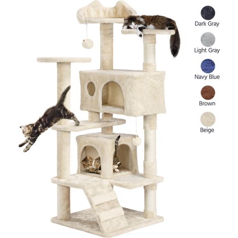 Yaheetech Albero Tiragraffi per Gatti 137 cm con 2 Palle Sisal Naturale Giocattolo Gioco Beige