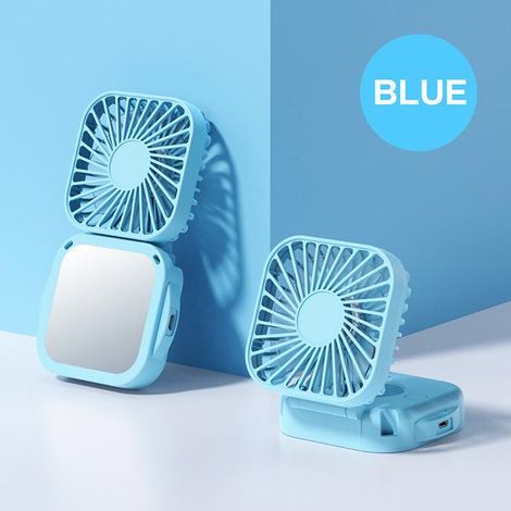 Nuovo mini ventilatore portatile con specchietto per il trucco integrato: alimentato tramite USB, quadrato, pieghevole, tascabile. (1/5)