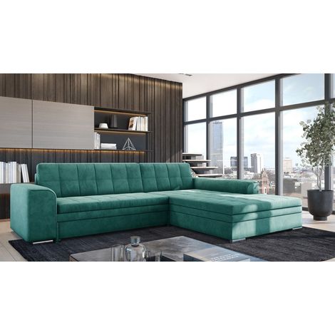 Ecksofa Schlafsofa Sofa LUSAKA in Stoff Fresh Meeresgrün Ottomane Rechts
