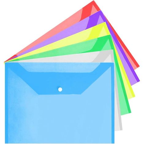 30 Cartelline portadocumenti con chiusura a scatto - Cartelline in plastica trasparente formato A4 in 6 colori diversi - Cartelline impermeabili con chiusura a patta per proteggere documenti, certific