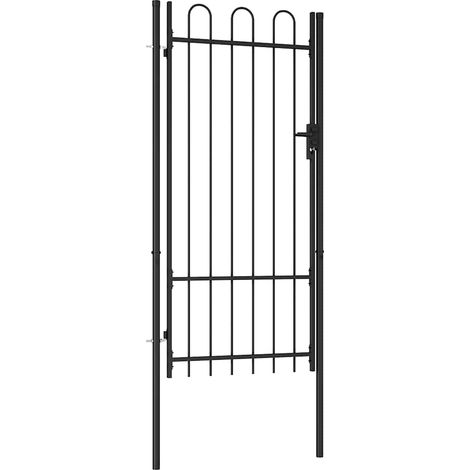 Fence Gate "BOXTEL" Single Door with Arched Top Steel 1x2 m Black vidaXL (1/5)