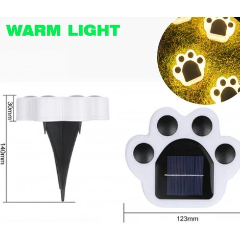 (Lumière chaude) Lampe solaire LED de jardin étanche, décoration extérieure, motif empreintes de pattes de chien ou de chat, guirlande lumineuse pour allée et pelouse. (1/5)
