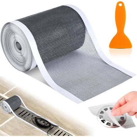 Filtro de malla autoadhesivo para ducha, de 12 cm x 10 m, para recoger el pelo, desechable, con espátula de plástico (1/5)