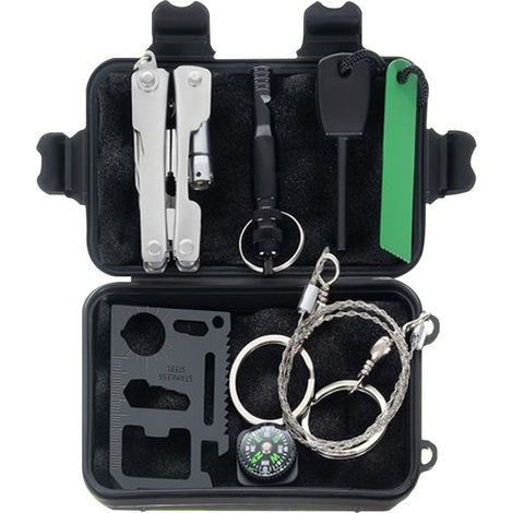 Coffret de secours 6 en 1 – Outil multifonction avec carte de survie 11 en 1 – Étui étanche – Dimensions 13,5 x 8 x 3,5 cm – Iso Trade (1/6)