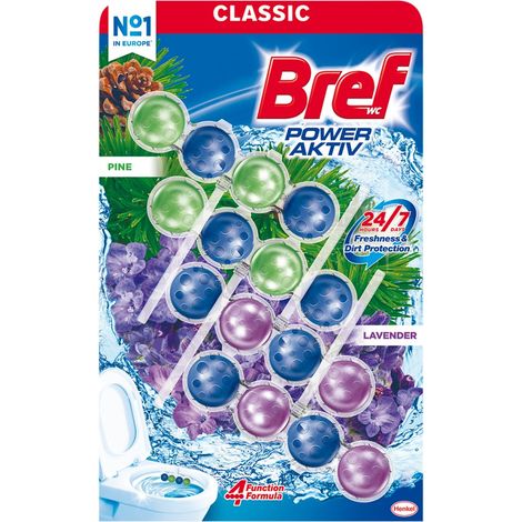 Colgador de inodoro Bref Power Aktiv color lavanda y pino, 4 piezas