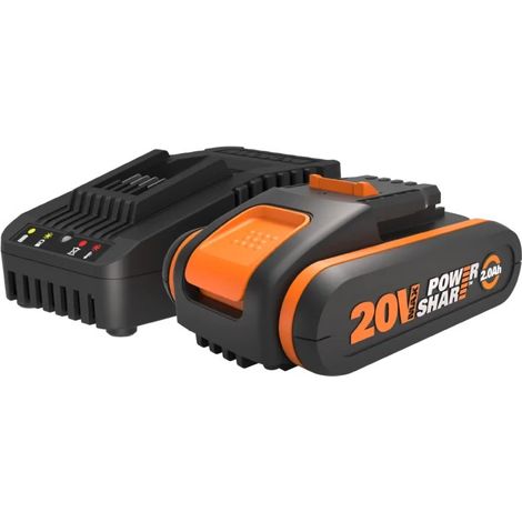 2,0-Ah-20-V-Akku mit Worx Power Share WA3601 Ladegerät