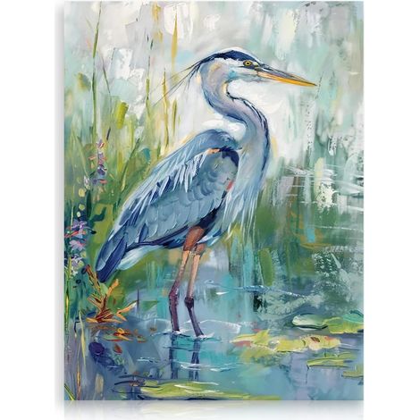 Affiche Nature Impressionniste, Tableau Toile Héron Bleu Dans Les Marais Pour Salle de Bain Salon 30x40 Cm Sans Cadre (1/5)