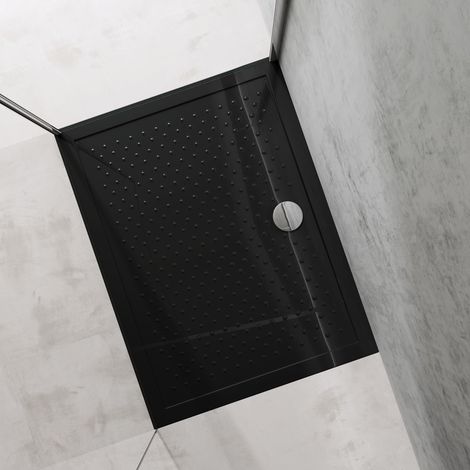 doporro Piatto Doccia Rettangolare in Acrilico H 4 cm Superficie Puntinata Antiscivolo Mod.Lucia02AR - Nero Lucido 90x120x4 cm con Piletta Inclusa (AL02)