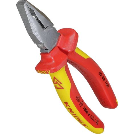KNIPEX 03 06 160 Pinza universale isolati con manici rivestiti in materiale bicomponente, collaudati VDE cromata 160 mm