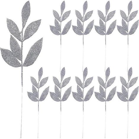 Feuilles de Noël scintillantes, pics en plastique argenté pour décoration, lot de 10 pour sapin de Noël (1/5)