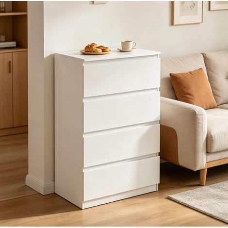 Commode 60/40/90 cm blanche à 4 tiroirs avec poignées intégrées (1/5)
