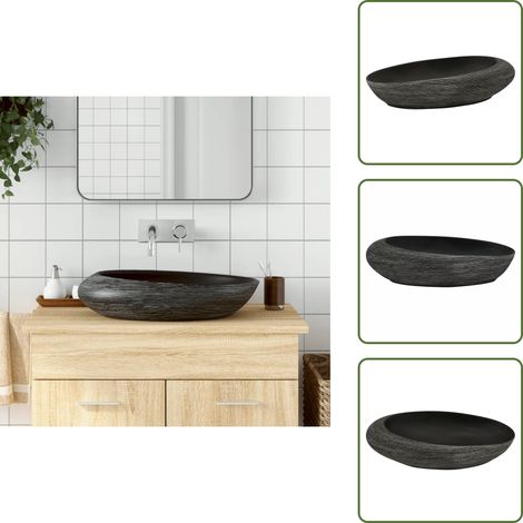 The Living Store Aufsatzwaschbecken Grau und Schwarz Oval 59x40x14 cm Keramik - Keramik Waschbecken