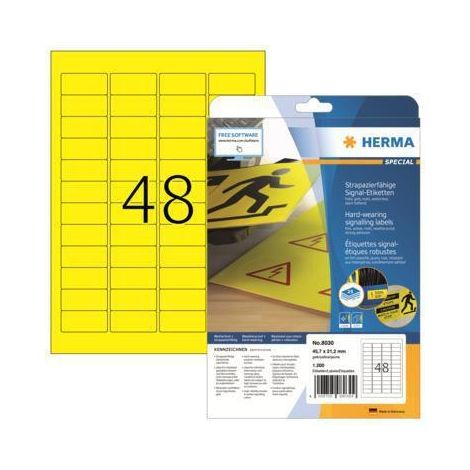 Herma 8030 Etiquette plastique 45.7 x 21.2 mm film de polyester jaune 1200 pc(s) fixation extra-forte imprimante laser, (1/4)