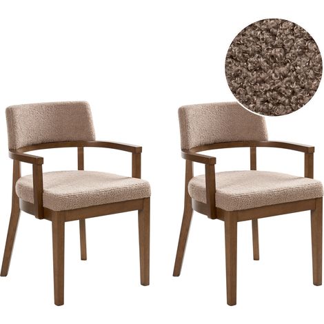 Conjunto de 2 sillas de comedor estilo tradicional asiento tapizado bouclé madera oscura y gris pardo Dalbo (1/5)