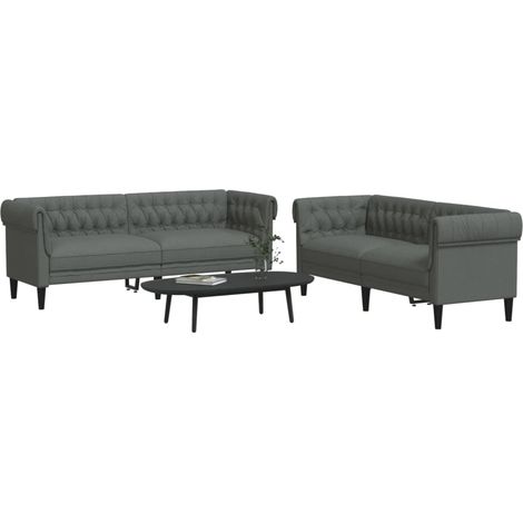 Juego de sofás 2 piezas tela gris oscuro