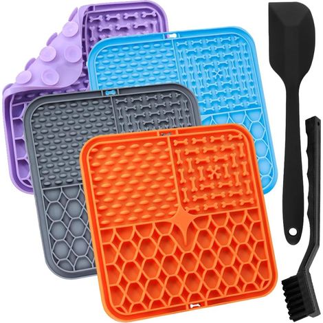 Lot de 4 tapis anti-fuite pour chien et chat avec ventouse – Tapis anti-fuite pour animal de compagnie – Tapis de fuite pour animal de compagnie – Avec spatule en silicone + brosse (1/5)