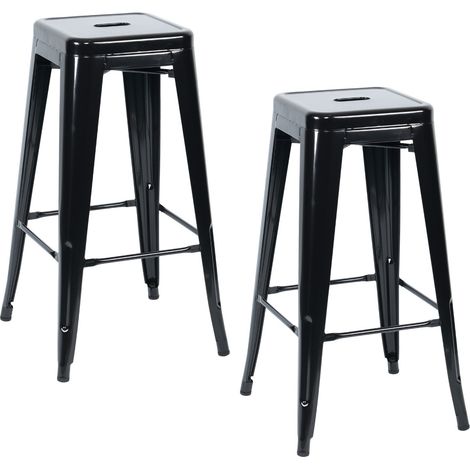 2er-Pack stapelbare Industriehocker aus Stahl, mittelgroß, 43 x 43 x 76 cm, Thinia Home