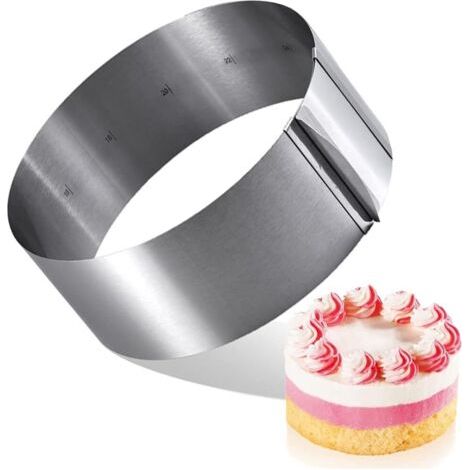 Cercle à Patisserie Reglable(Diamètre Réglable DE 16 à 30 cm),Moule Cercle à Gâteau Rond Extensible avec Echelle Acier Inoxydable,RéUtilisation Ronde Crêpes Anneaux Gâteau Dessert,La hauteur 8.5cm (1/5)