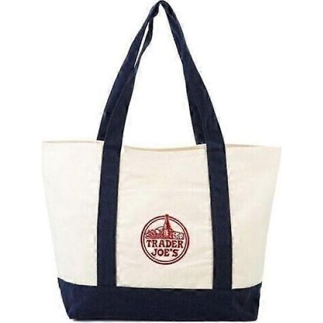 Sac en toile robuste de style Trader Joe's - sac de courses réutilisable et écologique, bleu et blanc, pour les courses et l'usage quotidien (1/4)
