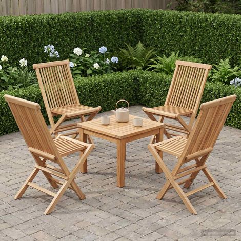 vidaXL Chaise de jardin pliante 4 pc Naturel Bois de teck massif (1/5)