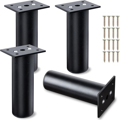 Lot de 4 pieds de meuble réglables avec plaque de fixation, pieds de table ronds noirs, pieds d'armoire, pieds d'étagère, vis de 120 mm incluses (1/5)