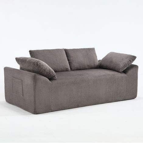 Divano 2 posti senza braccioli in tessuto marrone grigio con seduta profonda e design da pavimento (1/5)
