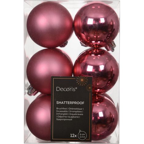 Set 12 palline di natale infrangibili mix lucido/opaco D 6 cm rosa tenue Peraga Christmas