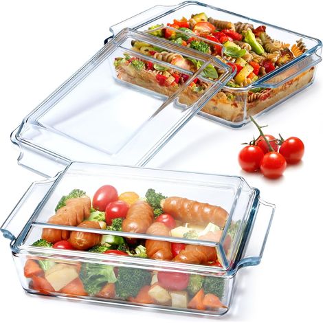 Plat à four rectangulaire en verre de 2 litres avec couvercle, plat à four en verre avec couvercle (1/5)