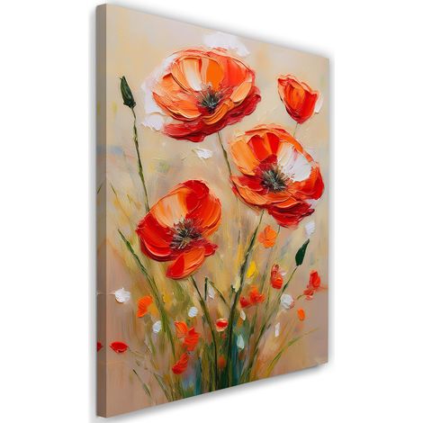 Tableau déco Coquelicots peints en champ rouge 70x100 (1/5)