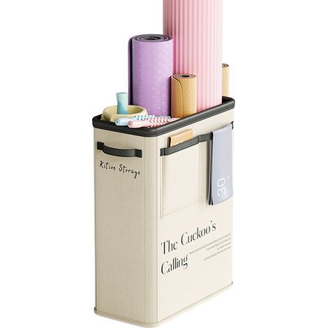 Une boîte de rangement beige pour tapis de yoga (523920cm), panier de rangement pliable en tissu pour organiser les tapis de yoga. (1/5)