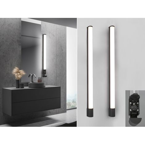 LED Bad Wandleuchten 2er Set mit Steckdose Schwarz - Spiegelleuchten, B: 119cm (1/5)