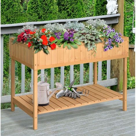 Tavolo da coltivazione 120x60x81 cm legno naturale in abete massello con 8 scomparti e ripiano (1/5)