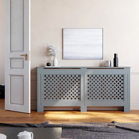 ELEGANT Grey EXTRA LARGE Radiator Covers Cross Slatted MDF Paint Cabinet Radiator Shelves for Hallway Living Room Bedroom