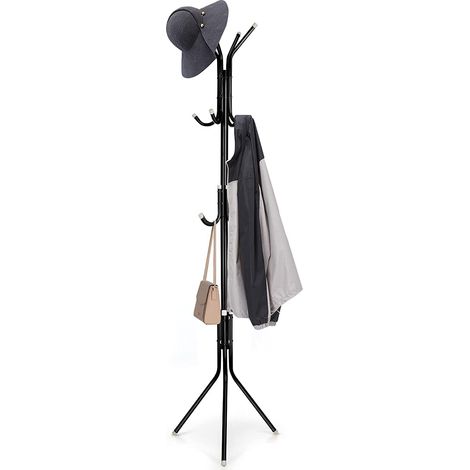 Coat Stand Metal Coat Rack Free Standing 12 Hooks Clothes Hanger Holder for Hats Jackets Umbrellas Bedroom Office Hallway (Black), 175 x 45 x 45 cm (1/5)