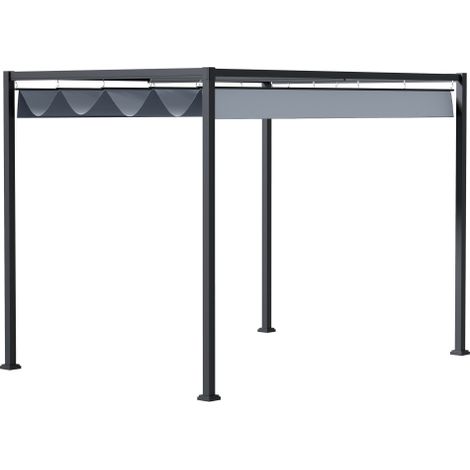 Abri de jardin pavillon de 4 × 3 m, toit de terrasse structure en acier, abri de jardin avec toit ajustable, autonome, pour ombre terrasse et jardin, couleur gris foncé, montage sur place.