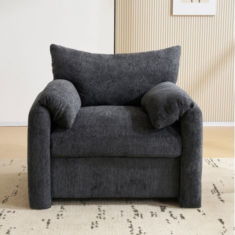 Fauteuil 1 place en chenille avec coussins d’accoudoirs, 96x82x84 cm, bois et fer, gris REDOM (1/5)