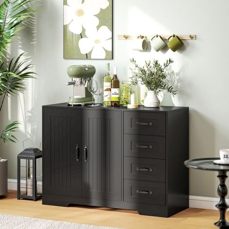 Aparador moderno 105 x 40 x 76 cm con 4 cajones, 1 puerta, negro HAVRYA (1/5)