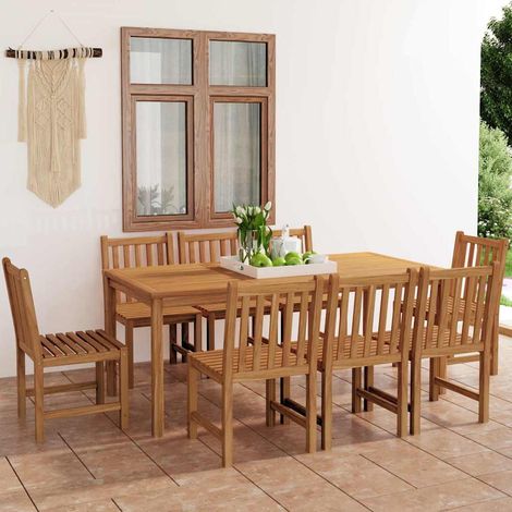 Ensemble Table + 8 chaises de jardin - Table à manger avec Chaises Bois de teck solide BV820099 - BonneVie (1/5)