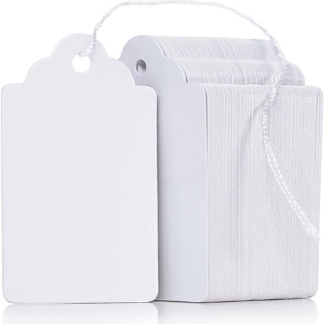 200 beschreibbare, weiße Preisschilder (4,5 cm) für Kleidung, Schmuck und Geschenkartikel leere Produktanhänger mit Schnur, 4,5 x 2,5 cm. (1/5)