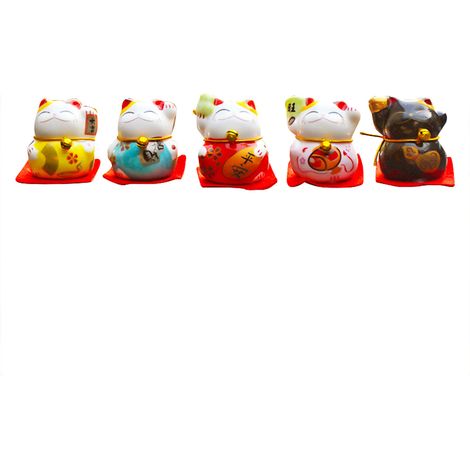 5 Figurines Maneki Neko Colorées et Mignonnes pour Voiture, Bureau ou Étagère - Chat Porte-Bonheur (1/5)