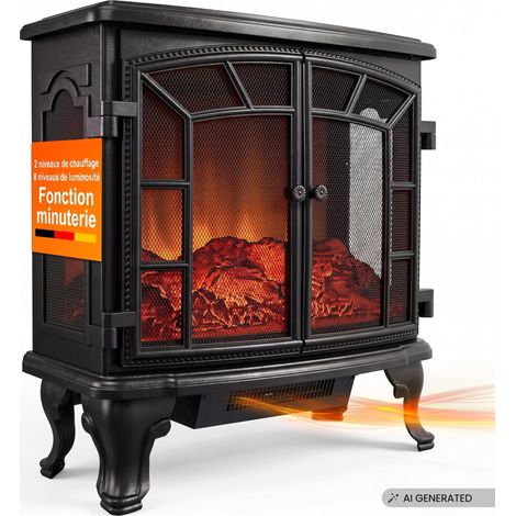 Cheminée électrique double porte avec chauffage effet feu de cheminée
