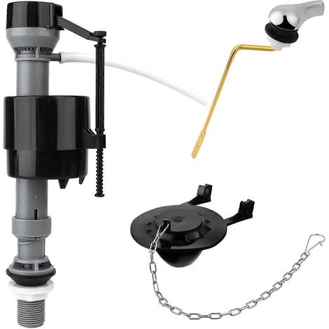 Kit de remplacement universel pour mécanisme de chasse d'eau : kit de réparation du clapet de chasse d'eau comprenant la valve de remplissage et la poignée du clapet. (1/5)